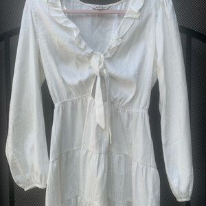 White Ruffled Long Sleeve Dress